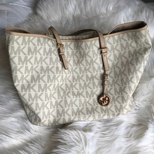 Michael Kors Cream and Tan Tote Bag